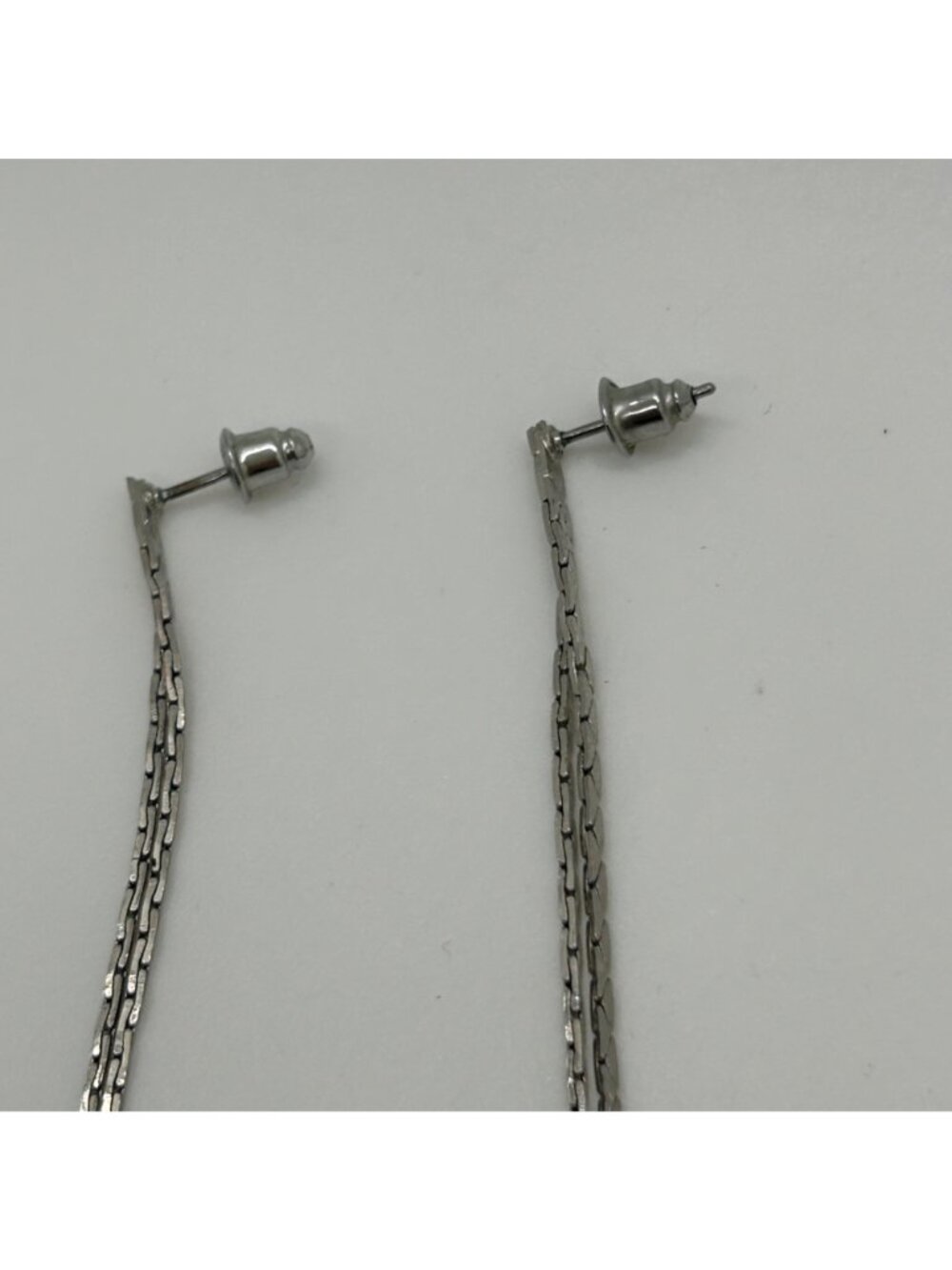 Long Silver Tone Chain Dangle Earrings Linear 5" Drop Tassel Minimalist Jewelry - Picture 4 of 10